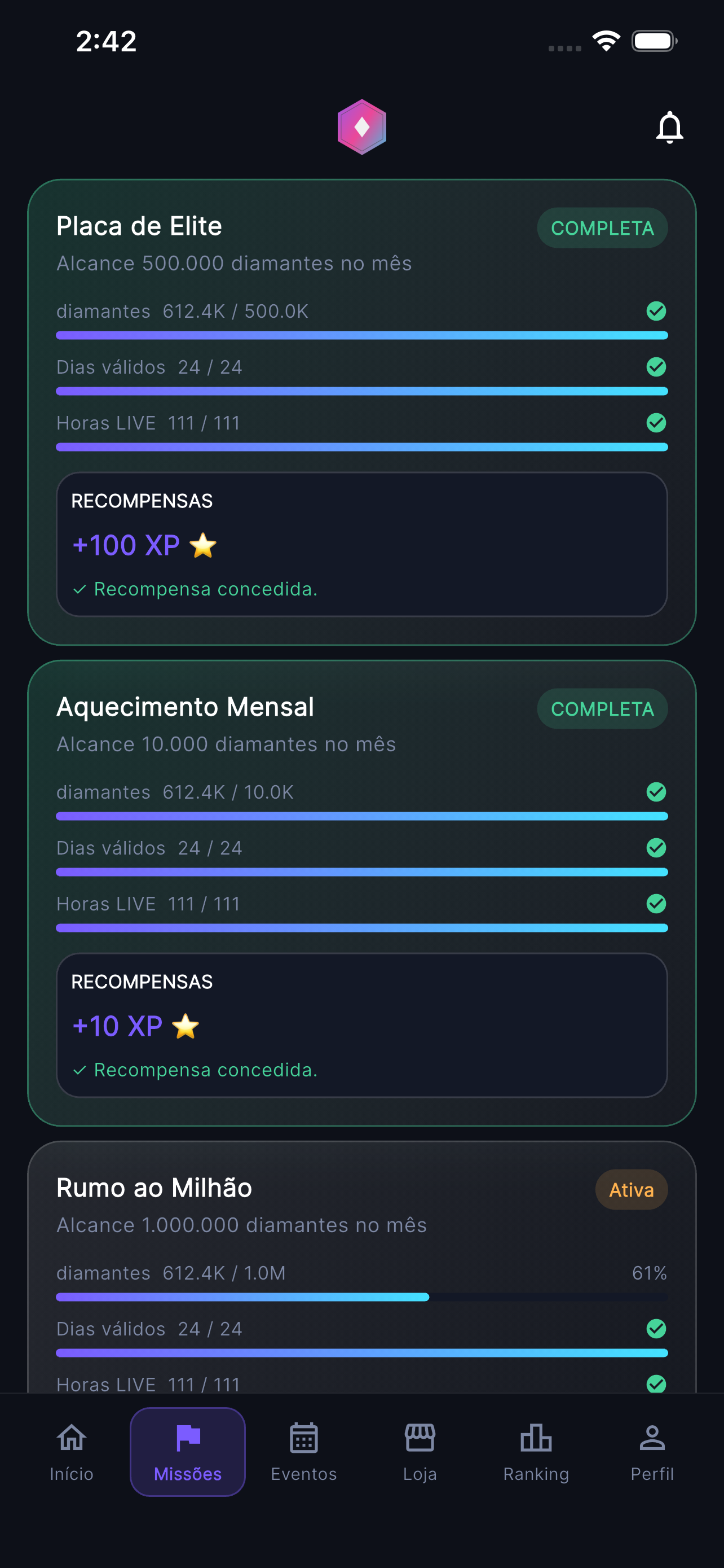 Tela Missões